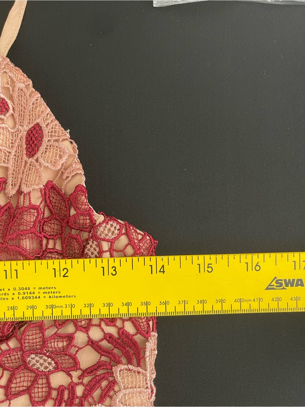 Bardot Wine Lace Midi Dress with Nude Underlay - Picture 6 of 7